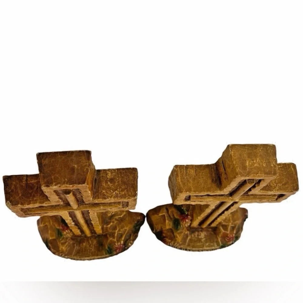 Cross Bookends OOAK Boho Rustic Cottage Jesus Religious Hope Of The World  Vtg
